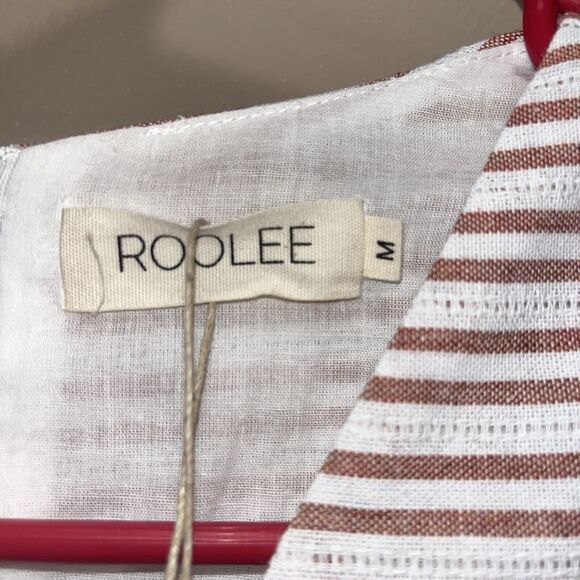 NWT Roolee Women’s Dk Red Striped Linen Jumpsuit M Minimalist Staple Essential - Picture 3 of 11